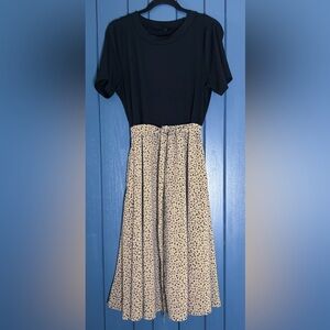 Zattcas Black Ribbed Cheetah Print Dress Size XL Boho Retro Mod Animal Pattern